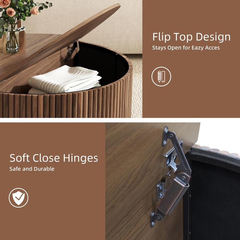 Mid-Century Modern Coffee Table with Storage - 31.5" Walnut Sliding Door Center Table for Small Spaces