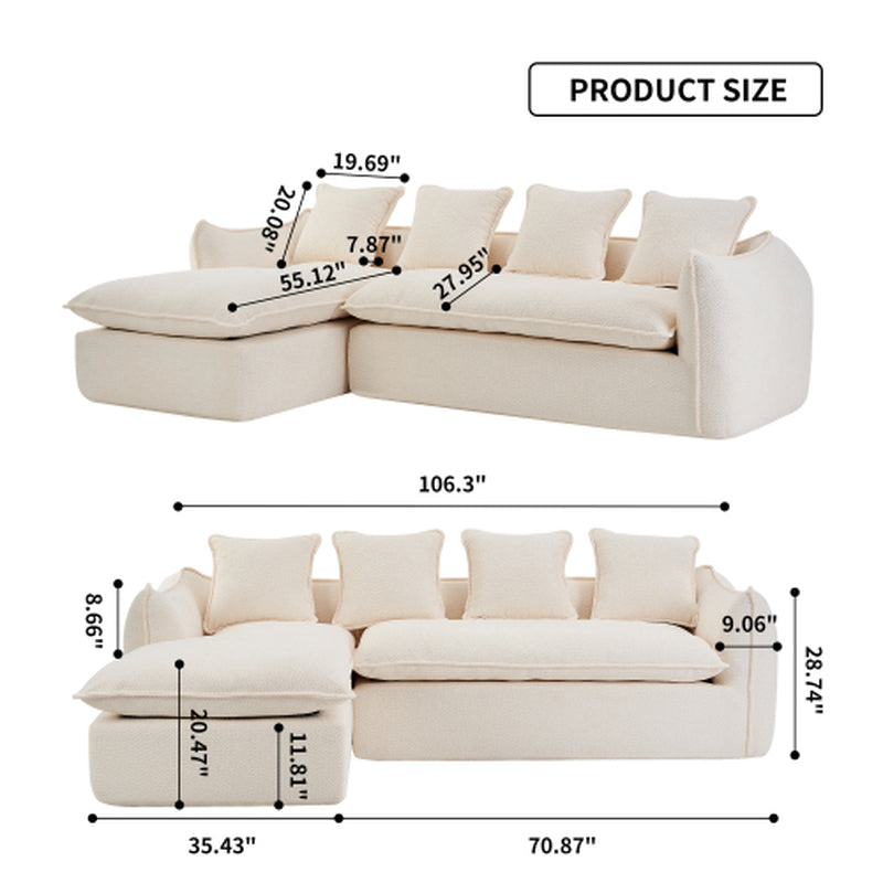VIDEO Provided Sofa Deep Seat Sofa 3 Seater for Living Room Oversized Comfy Sofa L-Shape Sofa Couch with Chaise Home Furniture Sleeper Sectional Sofa for Apartment, Office Left Hand Facing