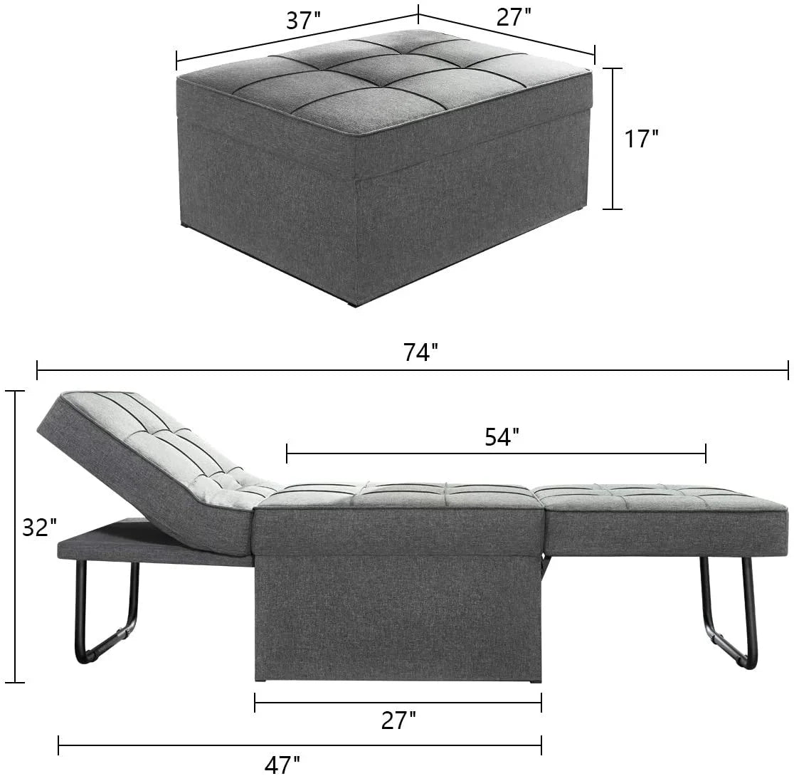 Sofa Bed, Convertible Chair 4 in 1 Multi-Function Folding Ottoman Modern Breathable Linen Guest Bed with Adjustable Sleeper for Small Room Apartment, Dark Gray