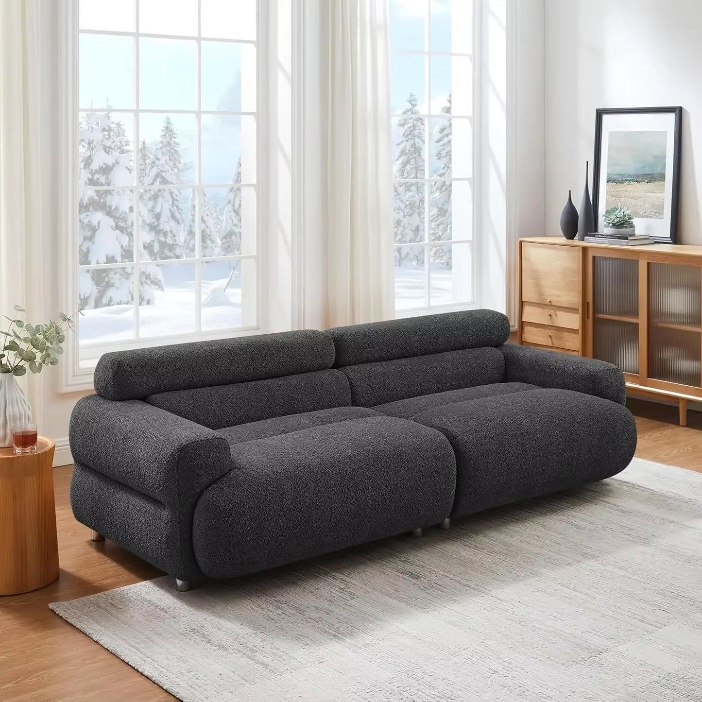 89" Boucle Cloud Loveseat Sofa Couch, Comfy Upholstered Deep Seat Boucle Sofa, Mid Century Modern Couch for Living Room