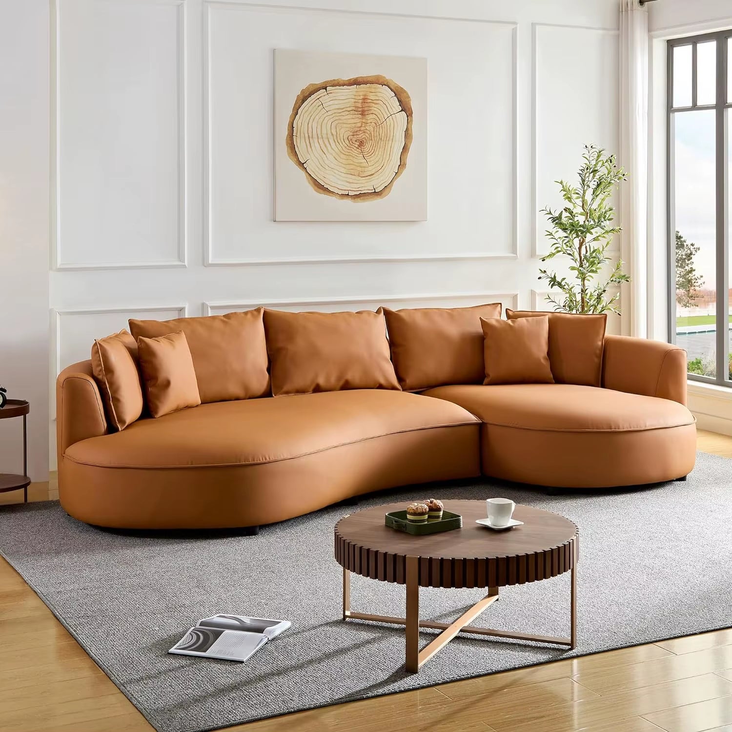 Luxurious 124.8" Right-Hand Facing Curved Sectional Sofa in Plush Boucle with Cozy Pillows