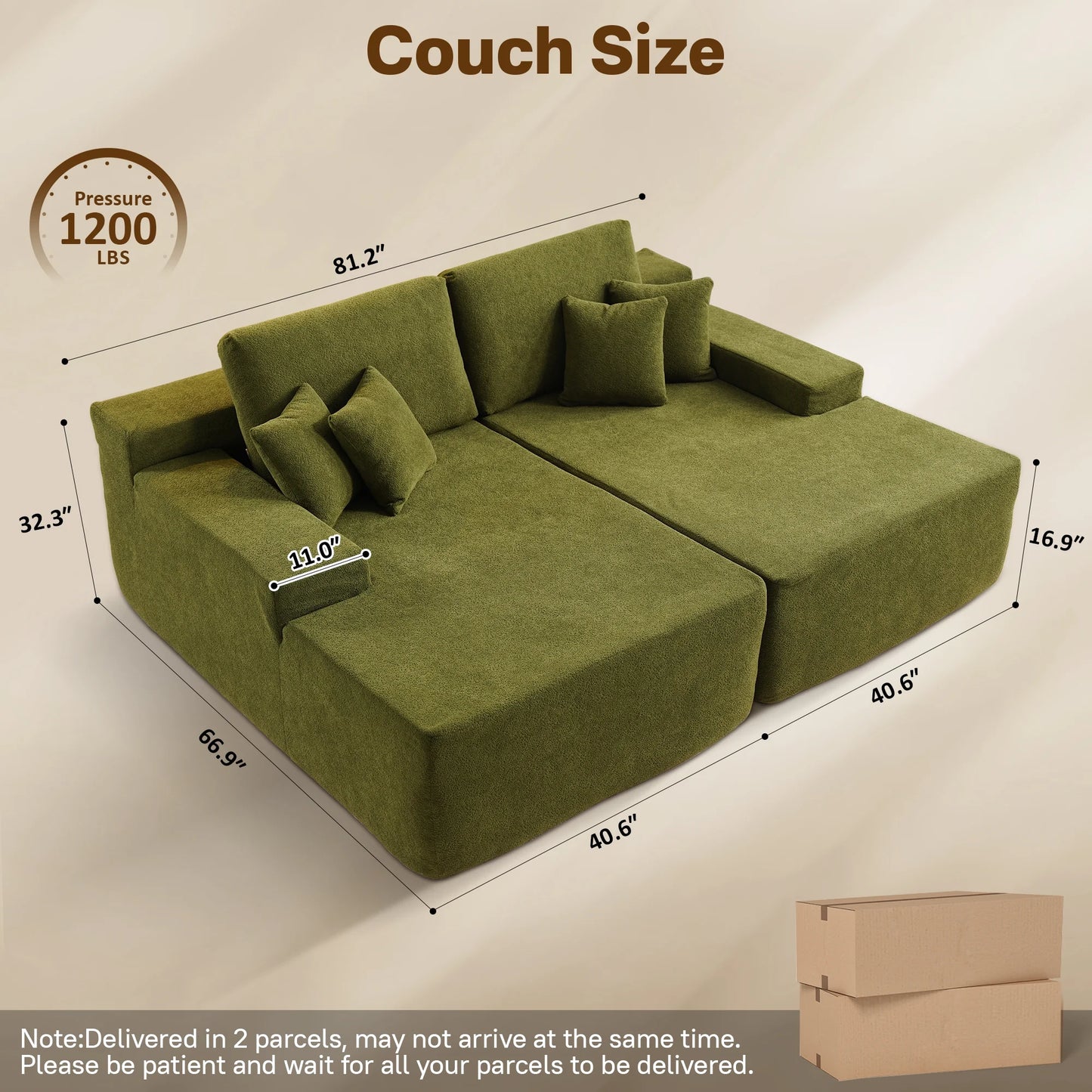 81" Modular Sectional Sofa Couch Sherpa Chaise Lounge Loveseat Sofa Bed Oversized Upholstered Sleeper Sofa for Living Room and Bedroom, Green