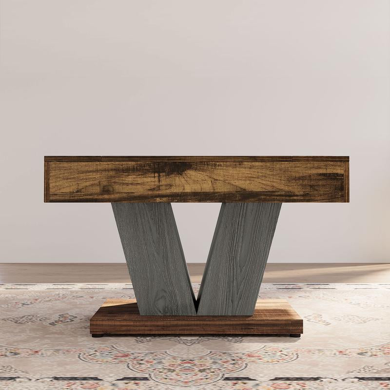 Tribesigns Square Coffee Table, Rustic Brown & Black Modern Center Table with Adjustable Foot Pads for Happy Hours, Living Room, Cocktail Tea Table, and Decorative Items