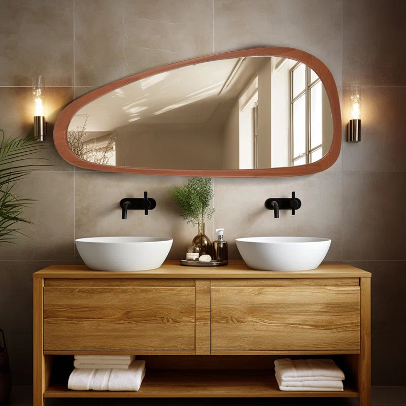 Cotesfield Wood Accent Mirror Irregular Decorative Mirror Asymmetrical Mirror