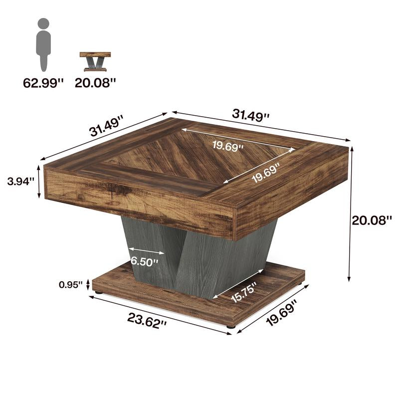 Tribesigns Square Coffee Table, Rustic Brown & Black Modern Center Table with Adjustable Foot Pads for Happy Hours, Living Room, Cocktail Tea Table, and Decorative Items