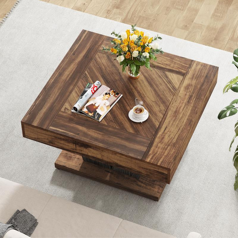 Tribesigns Square Coffee Table, Rustic Brown & Black Modern Center Table with Adjustable Foot Pads for Happy Hours, Living Room, Cocktail Tea Table, and Decorative Items