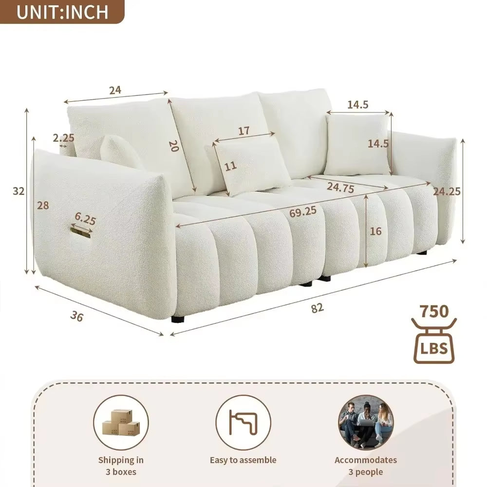 Cloud Sofa.82Modern Sofa Couchcomfy Deep Seat Teddy Cloud Sofa,Upholstered3Seater Boucle Couchoversized Loveseat for Living Room