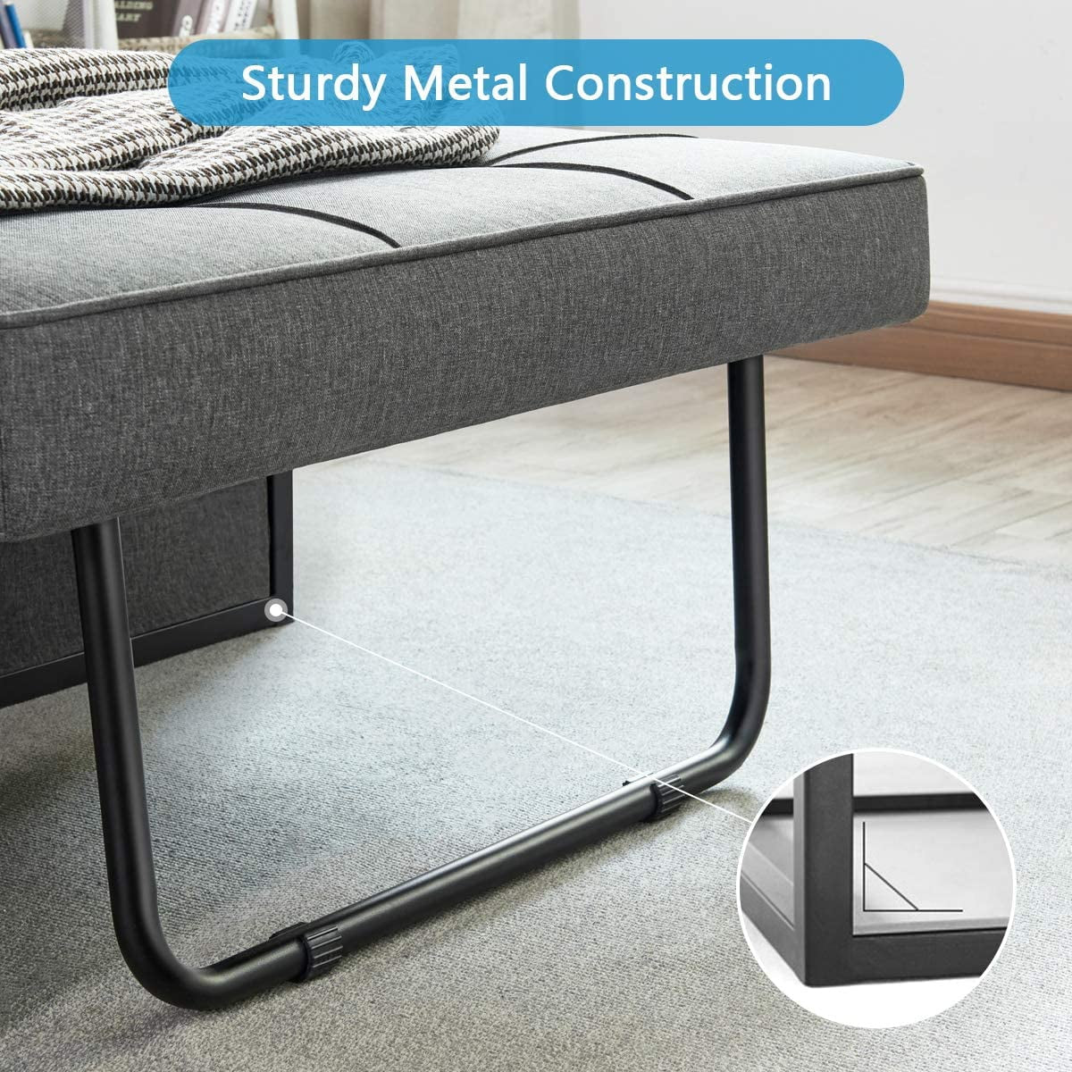 Sofa Bed, Convertible Chair 4 in 1 Multi-Function Folding Ottoman Modern Breathable Linen Guest Bed with Adjustable Sleeper for Small Room Apartment, Dark Gray