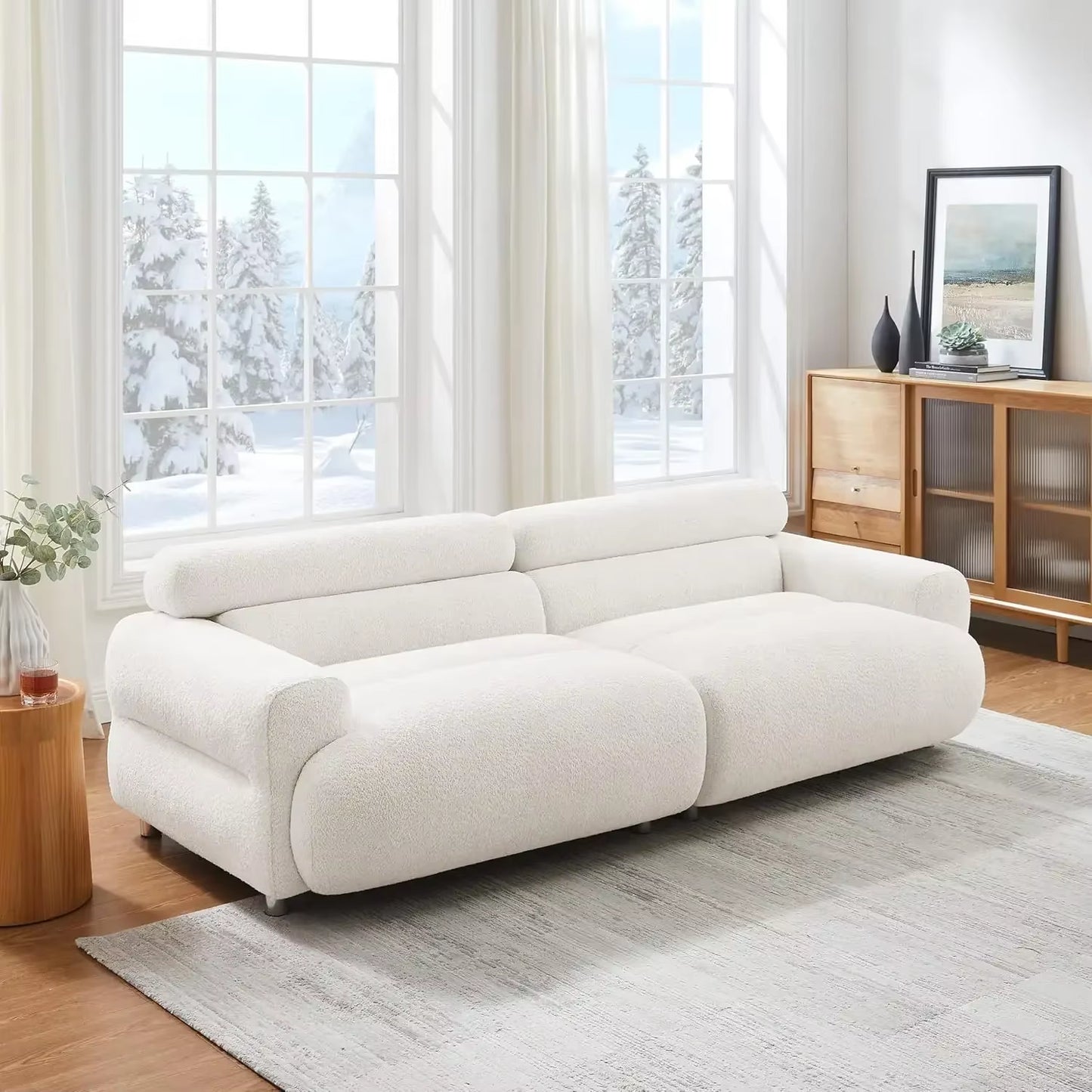 89" Boucle Cloud Loveseat Sofa Couch, Comfy Upholstered Deep Seat Boucle Sofa, Mid Century Modern Couch for Living Room