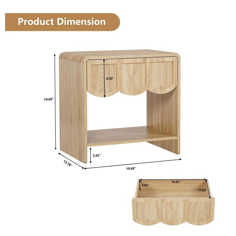 Giratree Night Stand Set of 2, Mid Century Modern Farmhouse Wood Nightstand with Wave Panel Drawer, Bed Side End Table for Small Space, Living Room