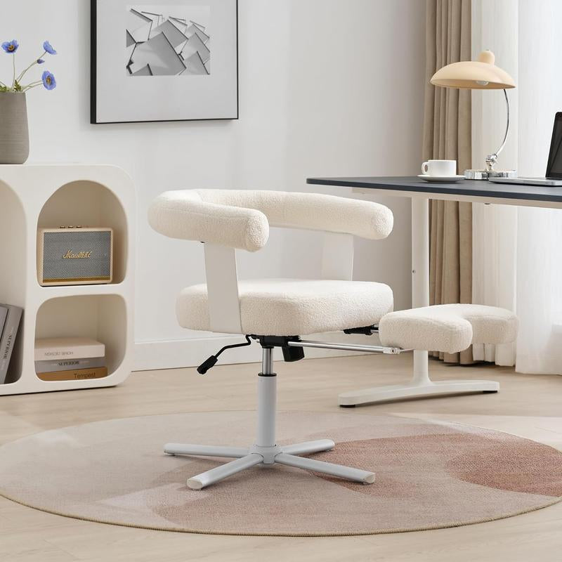 Qulomvs Home Office Chair with Footrest, Modern Comfortable Makeup Dressing Chair with Backrest, Cross Leg Office Chair without Wheels Ergonomic Design