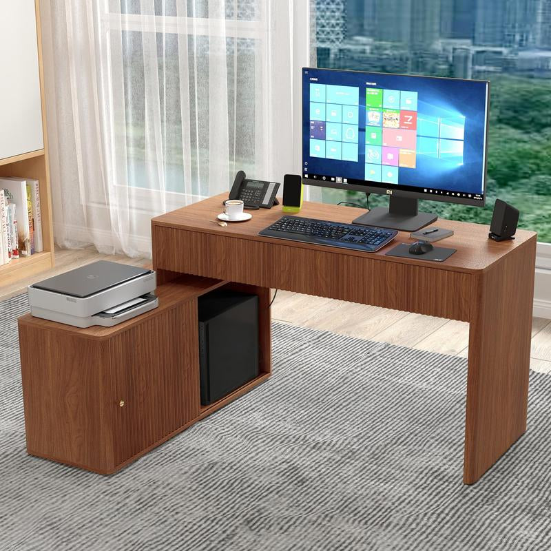 Giratree Modern Computer PC Desk Table with Storage, Corner L Shaped Desk with Drawers, Home Office Desk for Bedroom and Small Space, for Writing, Executive, Study, Work, Vanity