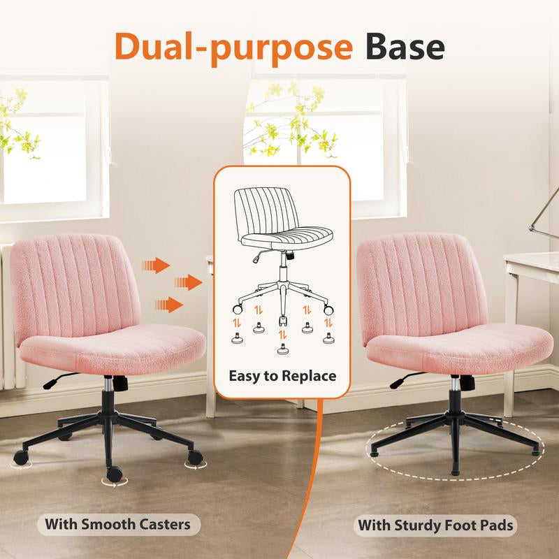 Furnichic Haven Criss Cross Office Chair with Wheels, Wide Armless Home Office Desk Chair with Dual-Purpose Base, Swivel Height Adjustable
