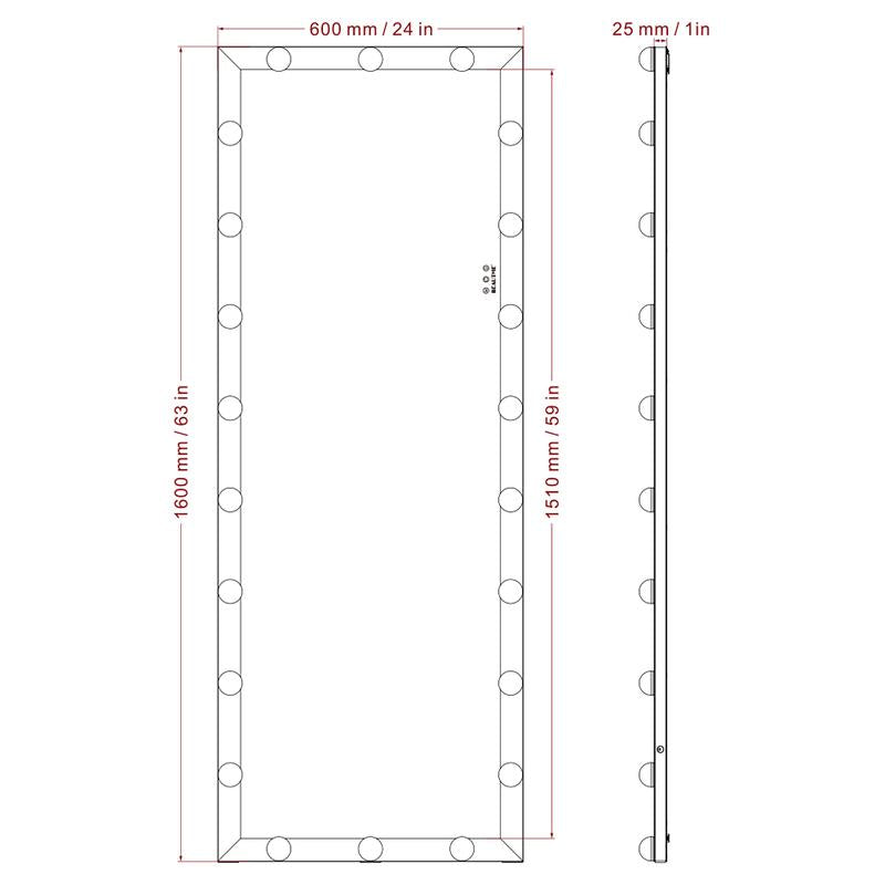 LED against Wall Full Length Mirror with Vanity Lights for Body Dressing, Bedroom Hanging Standing Mirror with Silver Aluminum Alloy Frame Decor