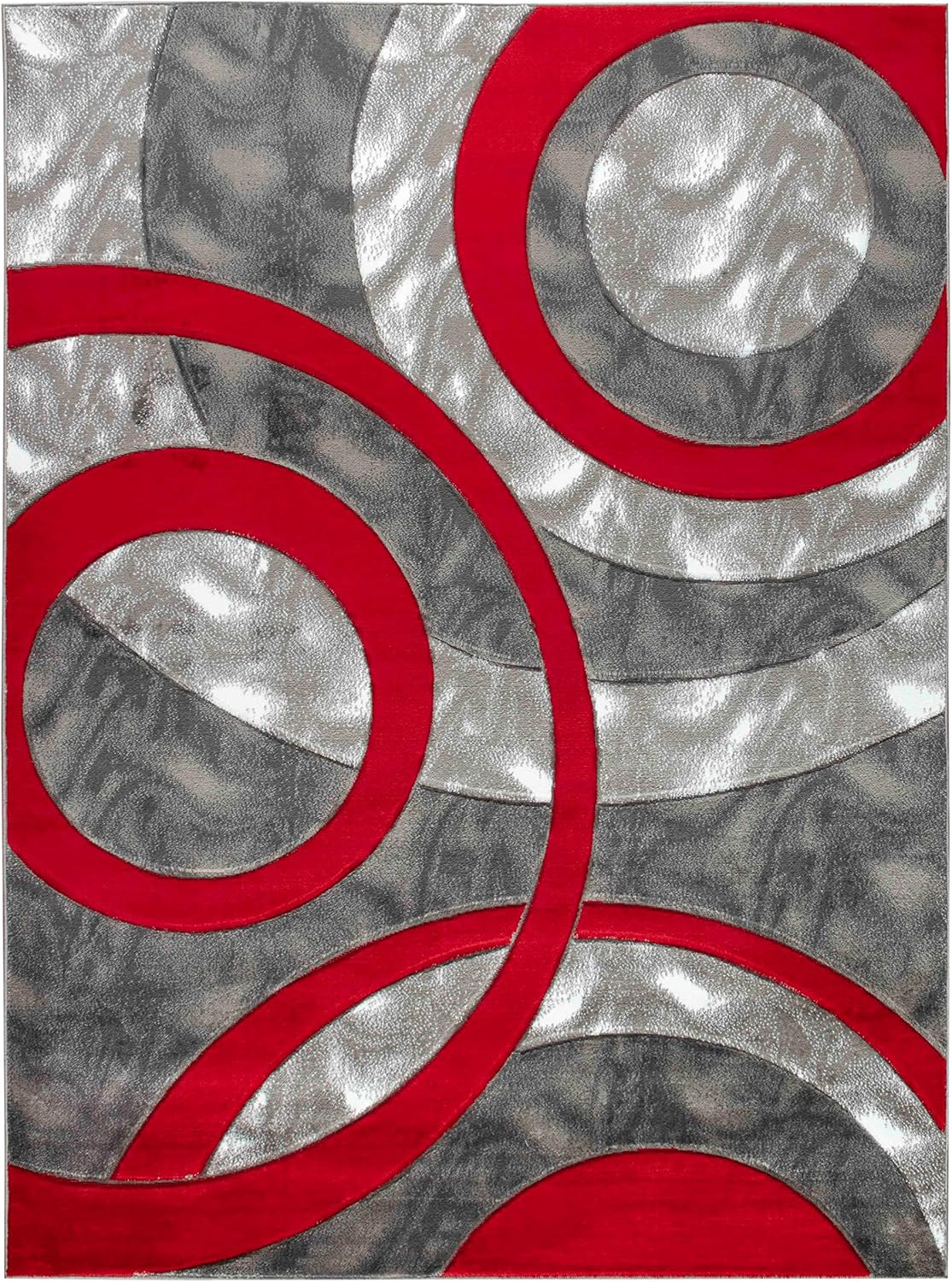 Area Rug Modern 4X6 Light Red Circles Geometry Soft Hand Carved Contemporary Floor Carpet Fluffy Texture for Indoor Living Dining Room and Bedroom Area