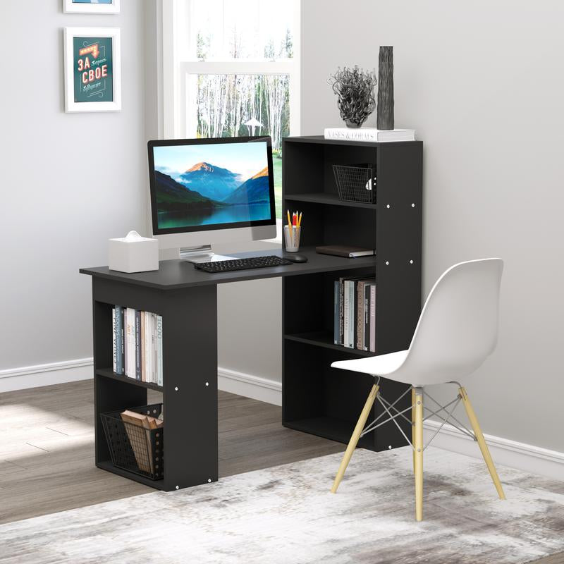 HOMCOM Modern Home Office Desk with 6-Tier Storage Shelves, 47" Writing Table with Bookshelf