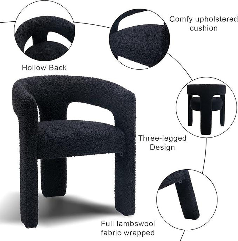 【Fathersdaygift】Chairus Modern Barrel Dining Chair, Sherpa Upholstered Accent Chairs with Arm, Open-Back Side Armchair Comfy Makeup Vanity Chairs for Living Room, Kitchen Roombedroom, Makeup, Small Spaces, Black