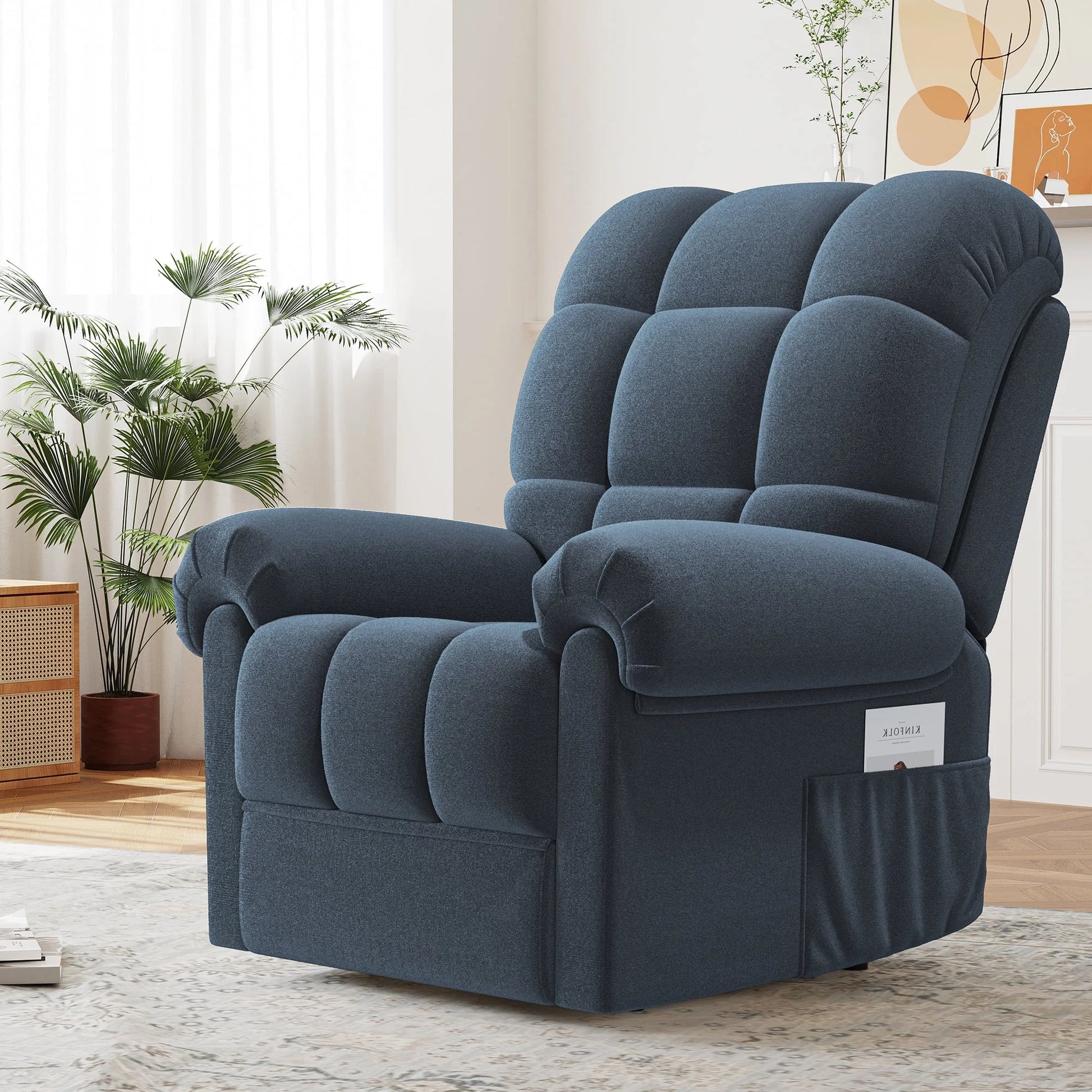 Power Recliner Chair for Adults,Adjustable Electric Recliner Sofa Chair with USB Port,Comfy Teddy Fleece Cloud Sofa,Tool-Free Setup,Blue Grey