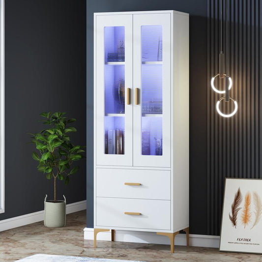 Bookcase with Doors and LED Light Doors and 2 Drawers Elegant Modern Living | Elegant Luxury by M2D