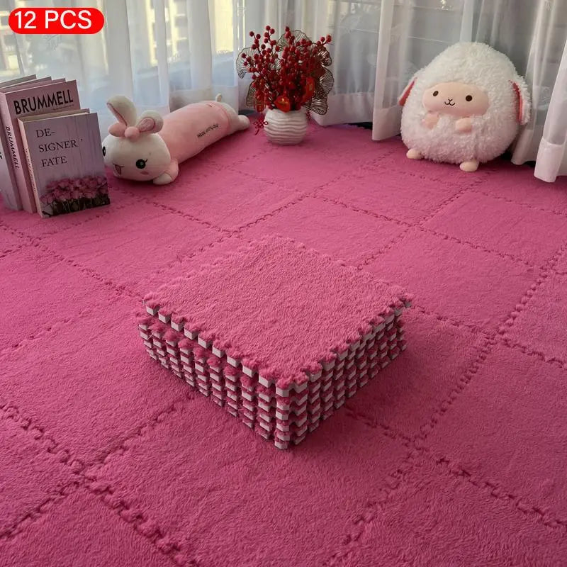 "Cozy Plush Foam Interlocking Floor Mats - 12-Piece Set for Stylish Home Decor in Living Room & Bedroom!"