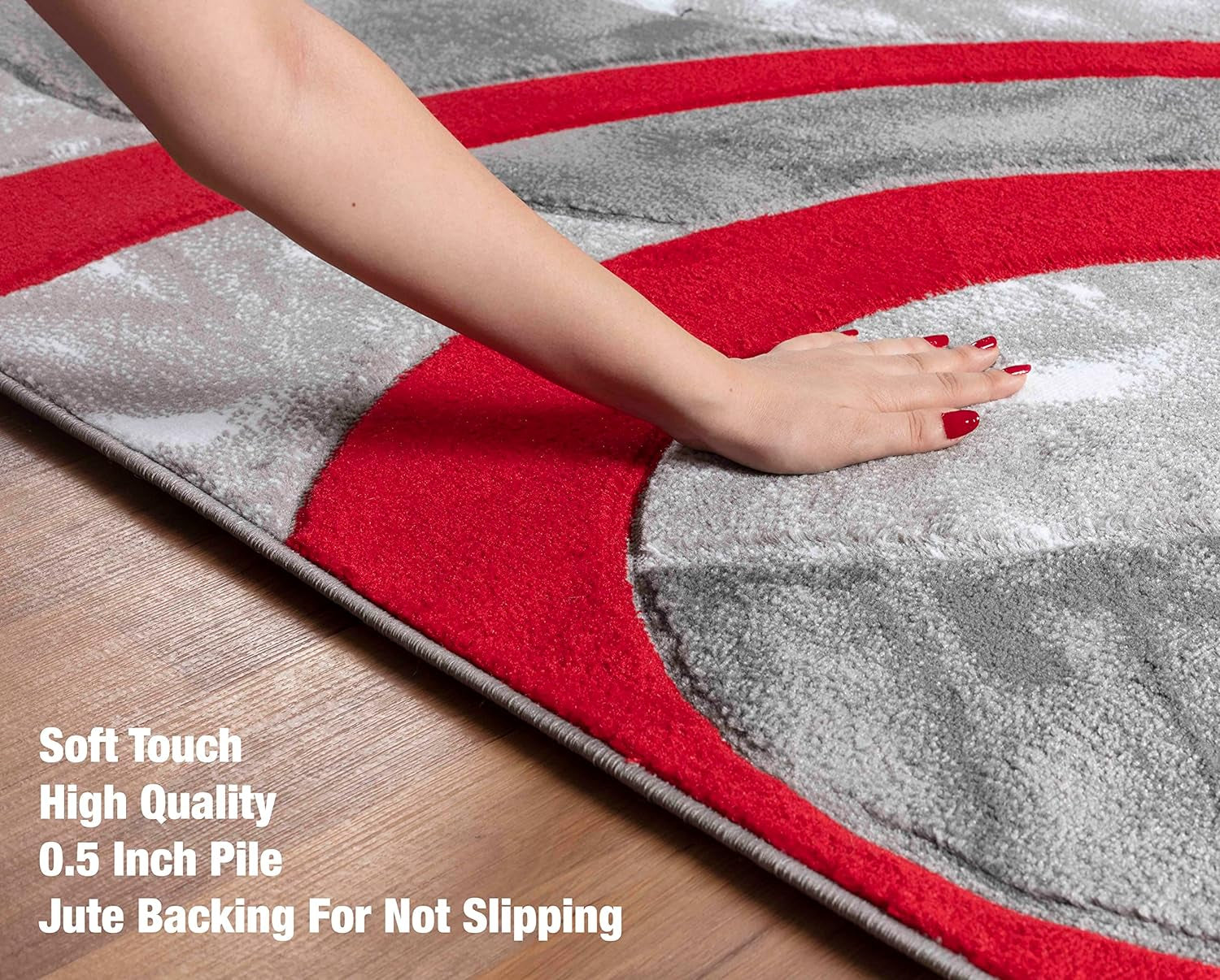Area Rug Modern 4X6 Light Red Circles Geometry Soft Hand Carved Contemporary Floor Carpet Fluffy Texture for Indoor Living Dining Room and Bedroom Area