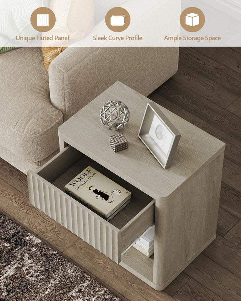 SICOTAS Night Stand Set of 2 Nightstands with Drawer Storage Bed Side Table End Table 22.7"X 15.4" X 24.1" Large Modern Wide Bedside Stand Mid Century Night Stands for Bedroom Living Room Sofa Couch Office Minimal