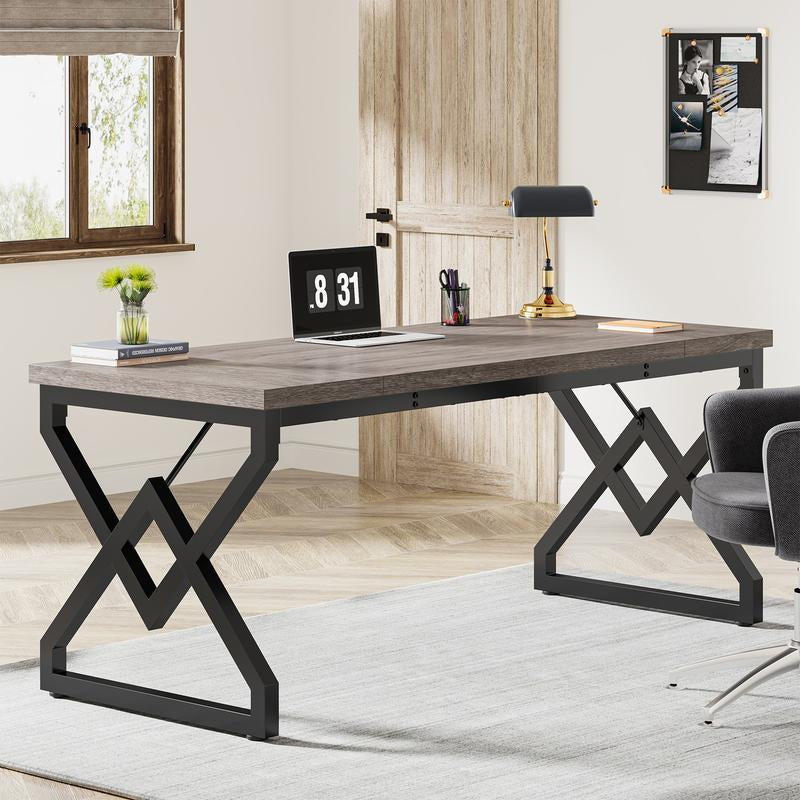 Tribesigns 63 Inch Executive Desk, Large Office Computer Desk with Extra Thick Wooden Tabletop and Metal Frame, Modern Simple Workstation Writing Table Study Desk for Home Office