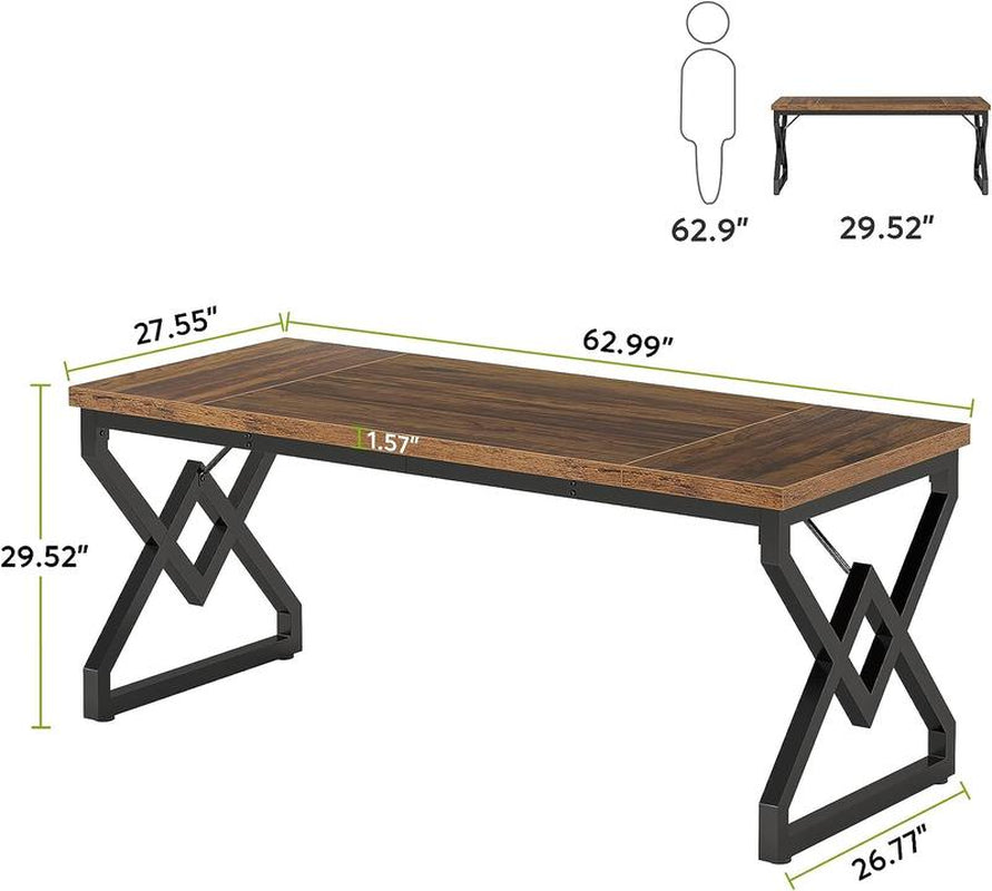 Tribesigns 63 Inch Executive Desk, Large Office Computer Desk with Extra Thick Wooden Tabletop and Metal Frame, Modern Simple Workstation Writing Table Study Desk for Home Office