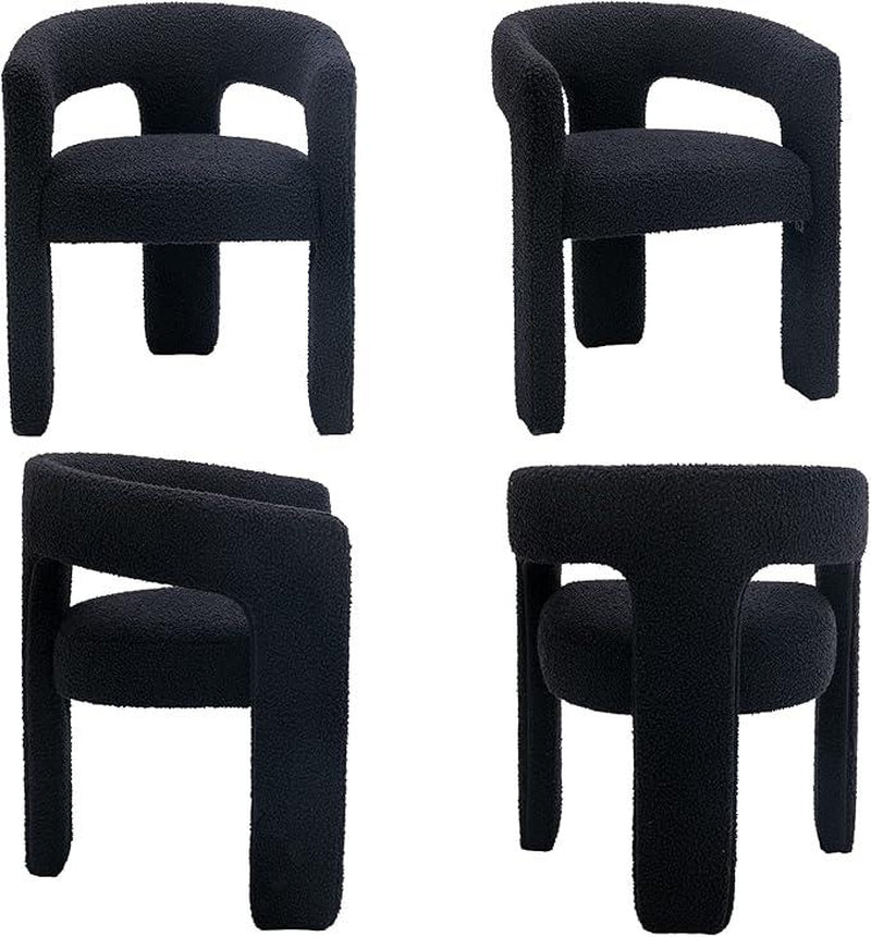 【Fathersdaygift】Chairus Modern Barrel Dining Chair, Sherpa Upholstered Accent Chairs with Arm, Open-Back Side Armchair Comfy Makeup Vanity Chairs for Living Room, Kitchen Roombedroom, Makeup, Small Spaces, Black