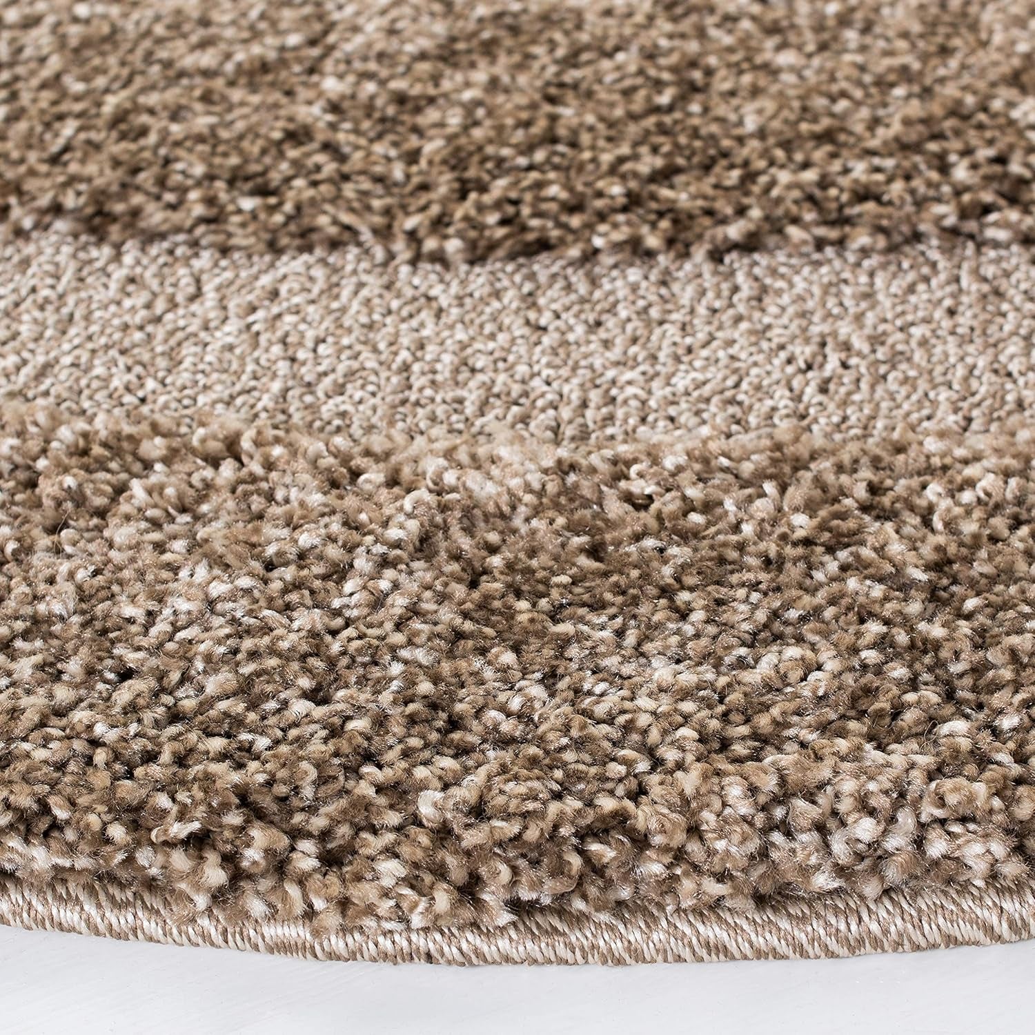 Florida Shag Collection 6'7" round Beige / Beige SG454 Border Non-Shedding Living Room Bedroom Dining Room Entryway Plush 1.2-Inch Thick Area Rug