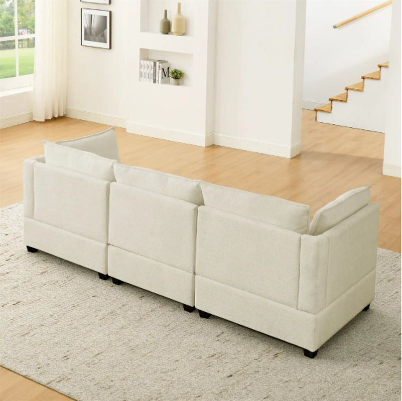 2-Piece Chenille Fabric Upholstered Living Room Furniture Set, Including 3-Seater Sofa and Loveseat Sofa with Seat and Back Cushion Beige White