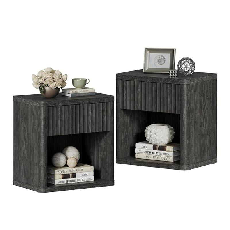 SICOTAS Night Stand Set of 2 Nightstands with Drawer Storage Bed Side Table End Table 22.7"X 15.4" X 24.1" Large Modern Wide Bedside Stand Mid Century Night Stands for Bedroom Living Room Sofa Couch Office Minimal