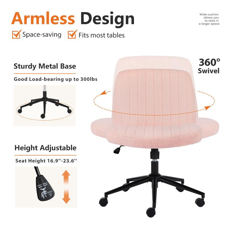 Furnichic Haven Criss Cross Office Chair with Wheels, Wide Armless Home Office Desk Chair with Dual-Purpose Base, Swivel Height Adjustable