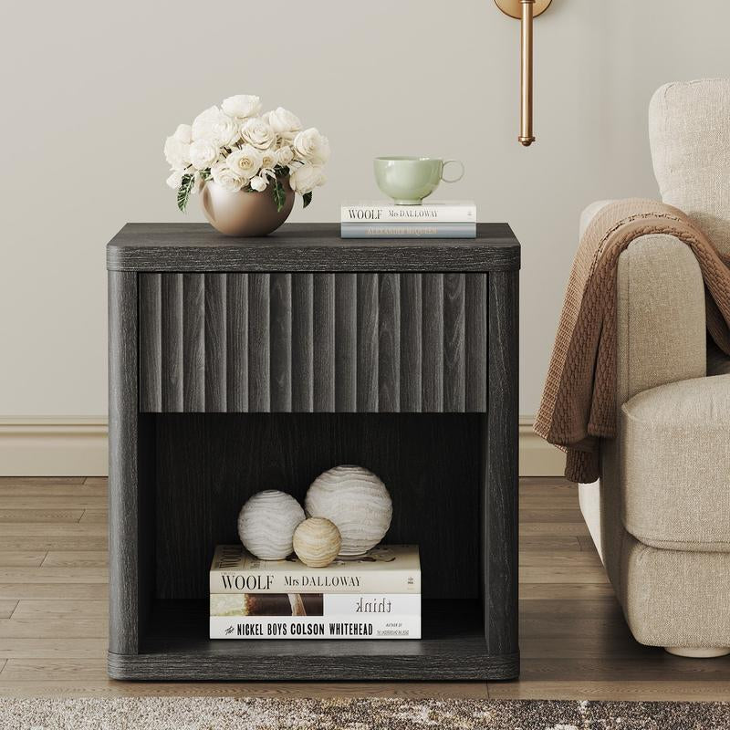 SICOTAS Night Stand Set of 2 Nightstands with Drawer Storage Bed Side Table End Table 22.7"X 15.4" X 24.1" Large Modern Wide Bedside Stand Mid Century Night Stands for Bedroom Living Room Sofa Couch Office Minimal