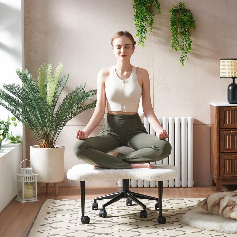 Pinmoco Ergonomic Cross Legged Swivel Chair - Adjustable Height, Teddy Fabric, Back Support, Versatile for Home & Office Use
