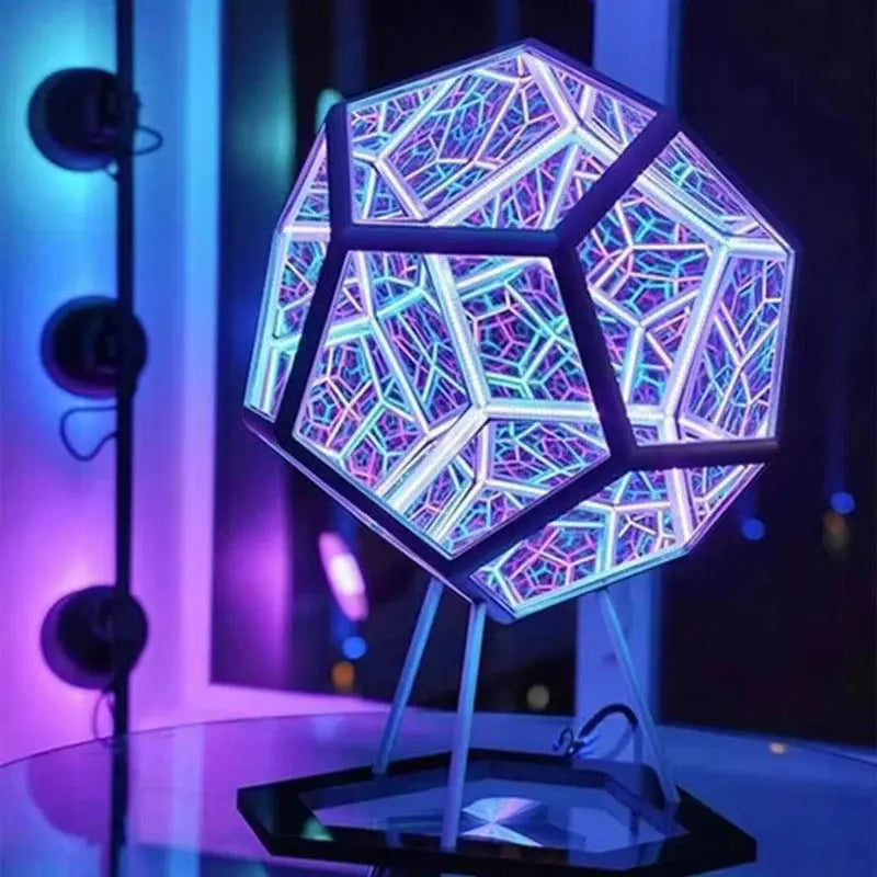 "Enchanting Infinite Twelve-Sided Night Light - Colorful Desktop Art & Decor!"