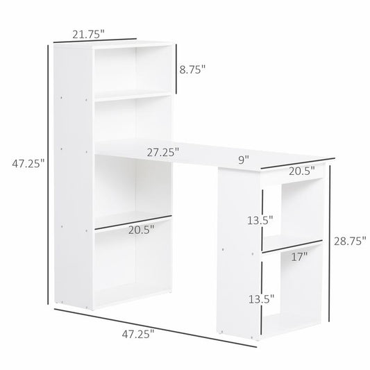 HOMCOM Modern Home Office Desk with 6-Tier Storage Shelves, 47" Writing Table with Bookshelf