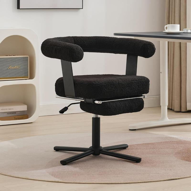 Qulomvs Home Office Chair with Footrest, Modern Comfortable Makeup Dressing Chair with Backrest, Cross Leg Office Chair without Wheels Ergonomic Design