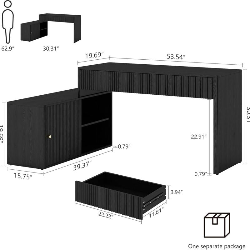 Giratree Modern Computer PC Desk Table with Storage, Corner L Shaped Desk with Drawers, Home Office Desk for Bedroom and Small Space, for Writing, Executive, Study, Work, Vanity
