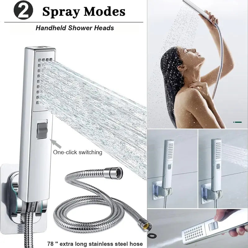 Shower Head Set, 1 Set 6/8 Inch Household Rainfall Shower Head & Handheld Spray Head Set, Multi-Mode Shower Nozzle with Long Shower Hose, Bathroom Accessories, Bathroom Shower Head