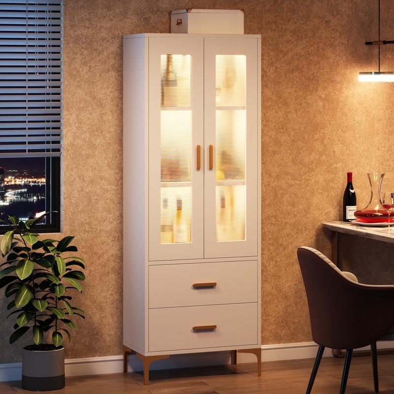 Bookcase with Doors and LED Light Doors and 2 Drawers Elegant Modern Living | Elegant Luxury by M2D
