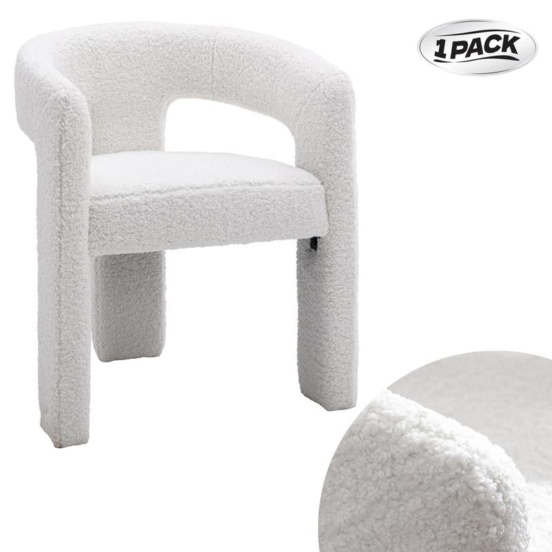 【Fathersdaygift】Chairus Modern Barrel Dining Chair, Sherpa Upholstered Accent Chairs with Arm, Open-Back Side Armchair Comfy Makeup Vanity Chairs for Living Room, Kitchen Roombedroom, Makeup, Small Spaces, Black