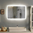 "Stylish LED Touch-Activated Wall-Mounted Bathroom Mirror with Rounded Arc Corners"