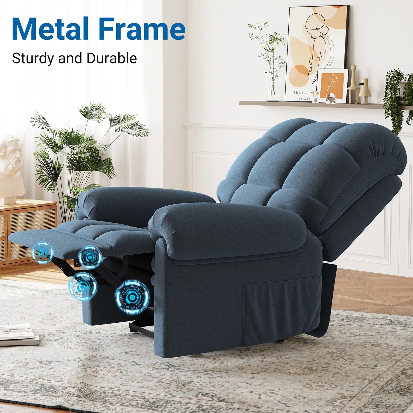 Power Recliner Chair for Adults,Adjustable Electric Recliner Sofa Chair with USB Port,Comfy Teddy Fleece Cloud Sofa,Tool-Free Setup,Blue Grey