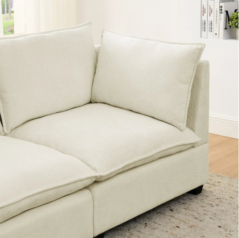 2-Piece Chenille Fabric Upholstered Living Room Furniture Set, Including 3-Seater Sofa and Loveseat Sofa with Seat and Back Cushion Beige White