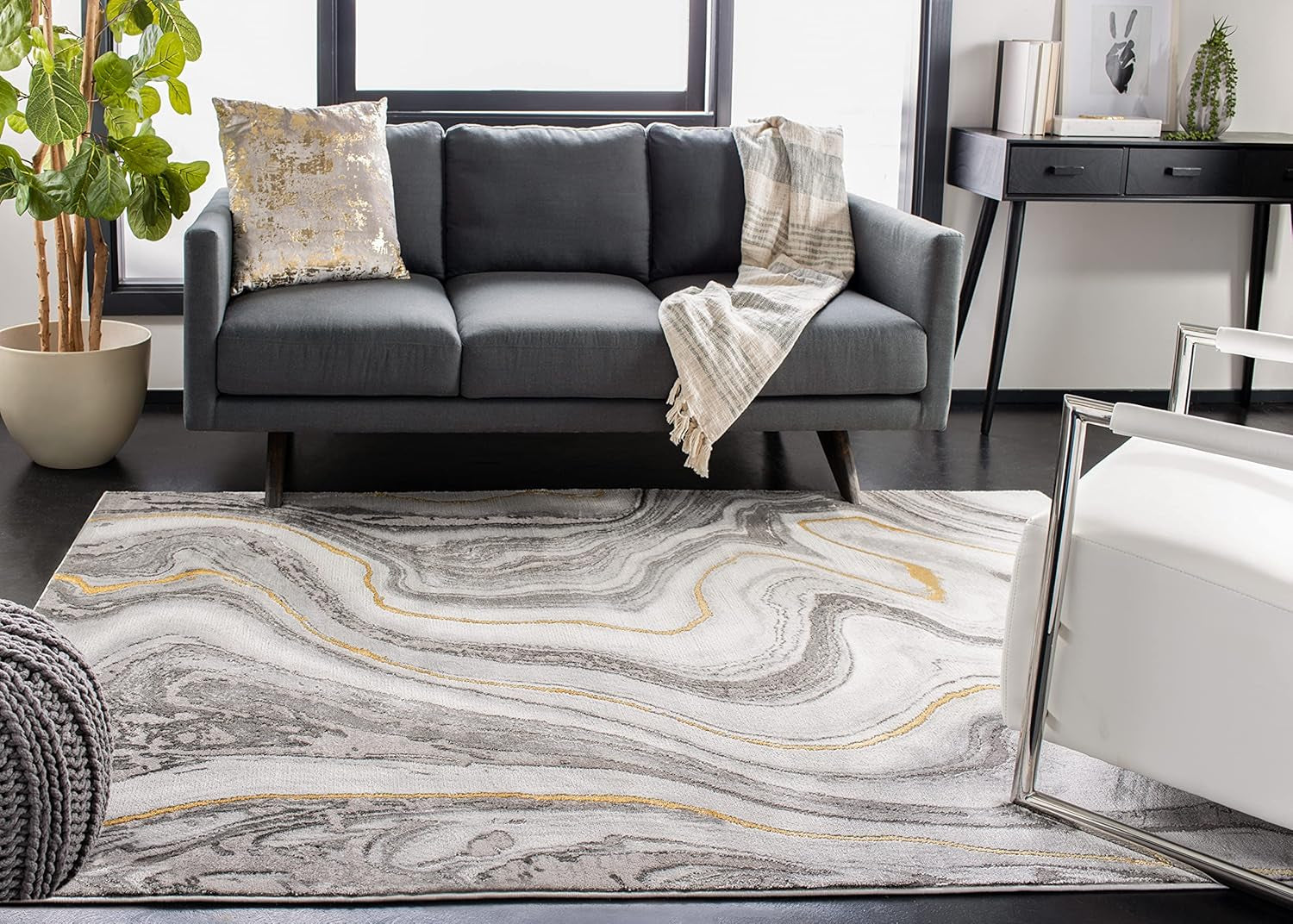 Craft Collection Accent Rug - 4' X 6', Grey & Gold, Modern Abstract Design, Non-Shedding & Easy Care, Ideal for High Traffic Areas in Entryway, Living Room, Bedroom (CFT819F)