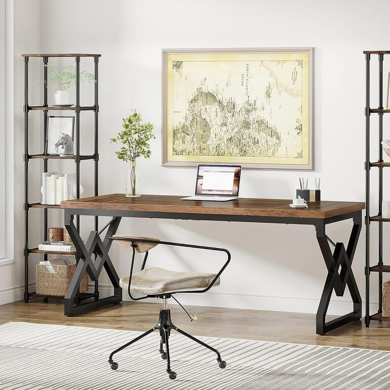Tribesigns 63 Inch Executive Desk, Large Office Computer Desk with Extra Thick Wooden Tabletop and Metal Frame, Modern Simple Workstation Writing Table Study Desk for Home Office