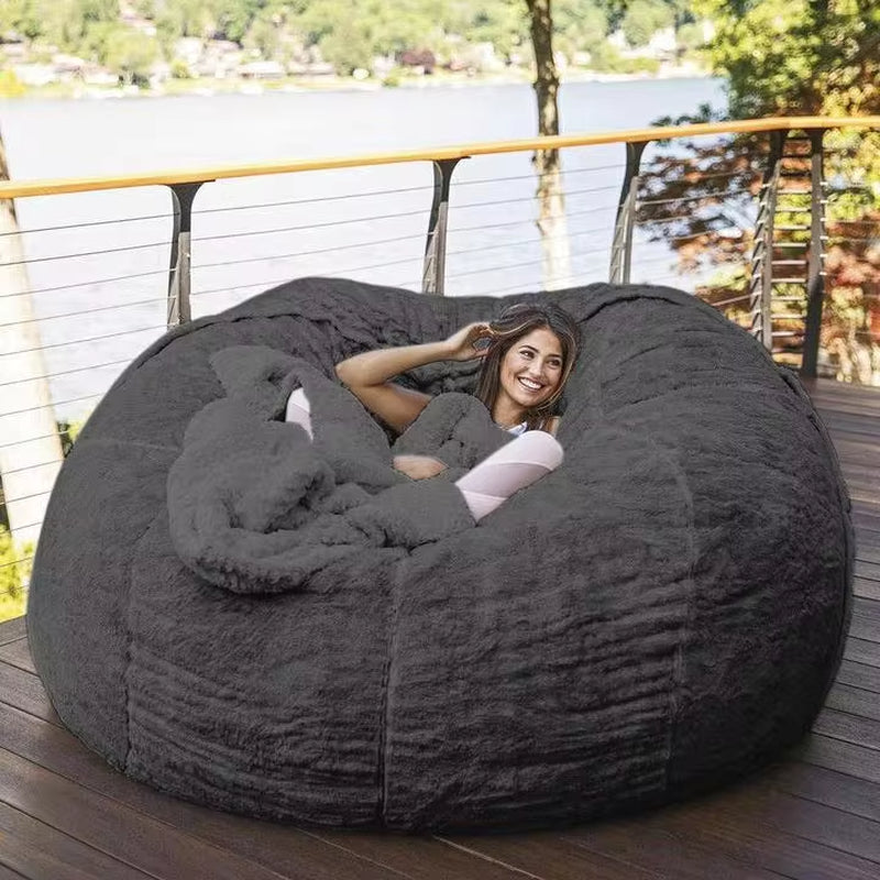 "Ultimate 7-Foot Furry Bean Bag Chair - Machine Washable Giant Lounger for Cozy Comfort!"