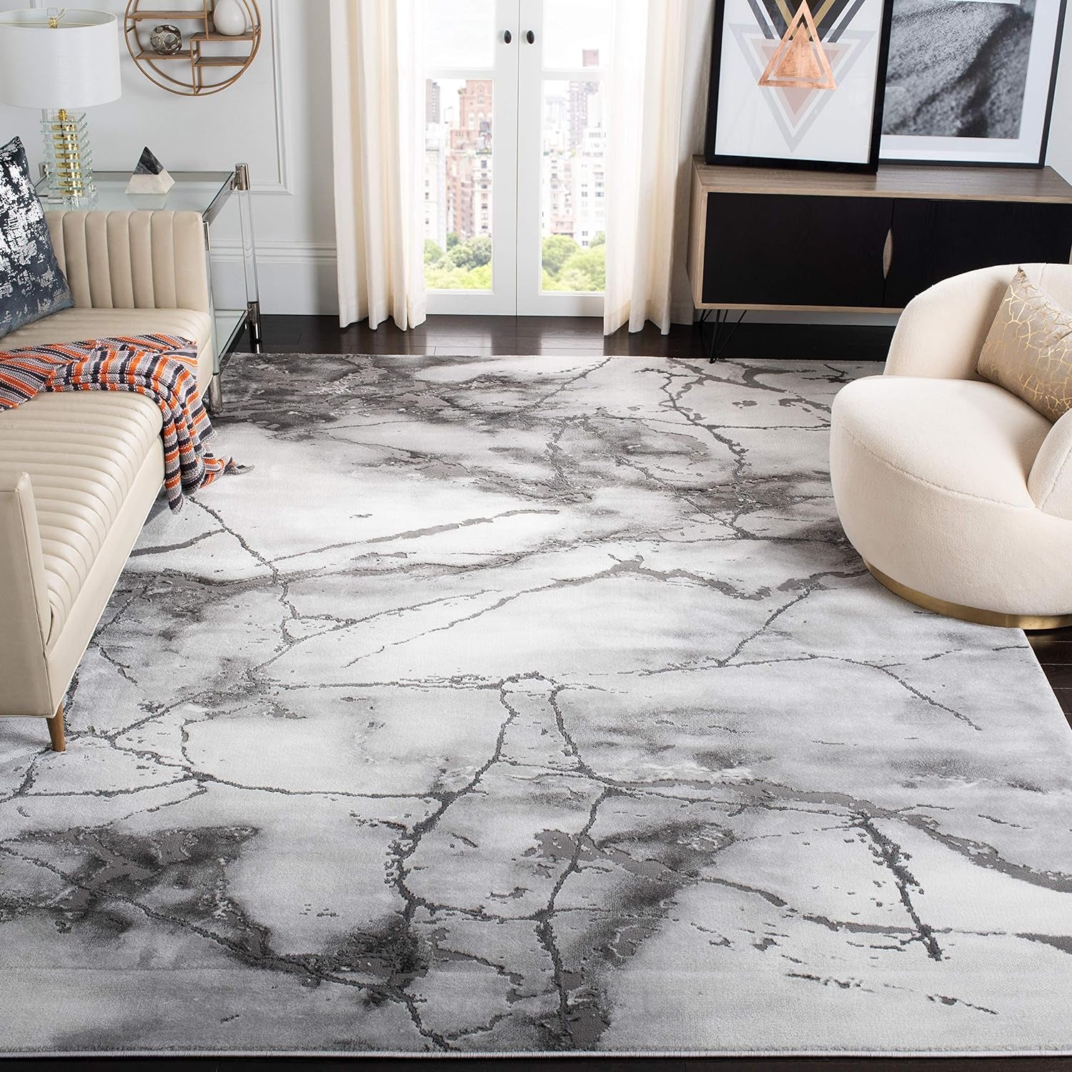 Craft Collection Area Rug - 6'7" X 9', Grey & Silver, Modern Abstract Design, Non-Shedding & Easy Care, Ideal for High Traffic Areas in Living Room, Bedroom (CFT877G)