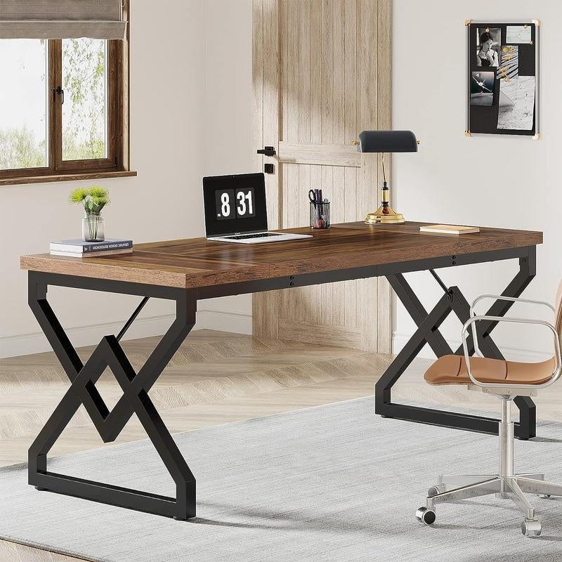 Tribesigns 63 Inch Executive Desk, Large Office Computer Desk with Extra Thick Wooden Tabletop and Metal Frame, Modern Simple Workstation Writing Table Study Desk for Home Office